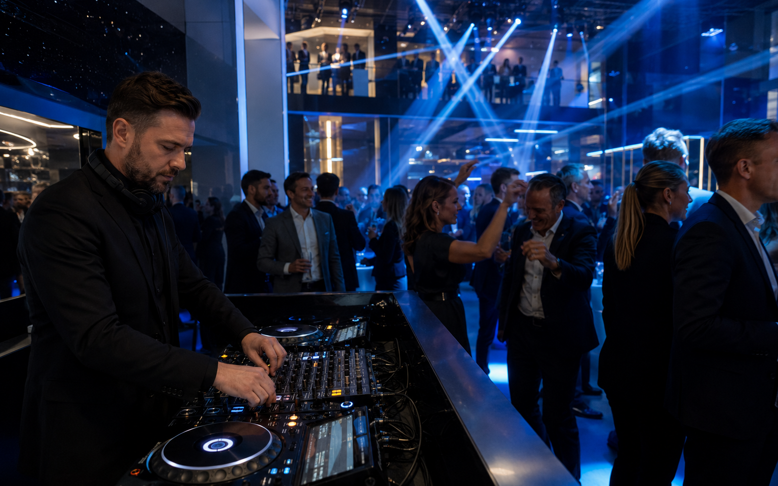 Messe DJ bei einer exklusiven Standparty mit Business-Gästen
